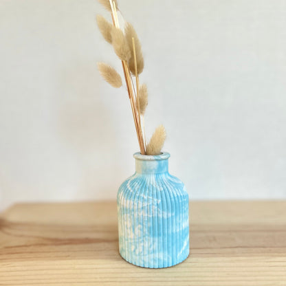 Small  striped cement vase in marbled bright blue.  Home decor and accessories by Love Nene.