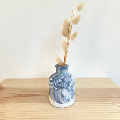 Small  striped cement vase in marbled dark blue.  Home decor and accessories by Love Nene.