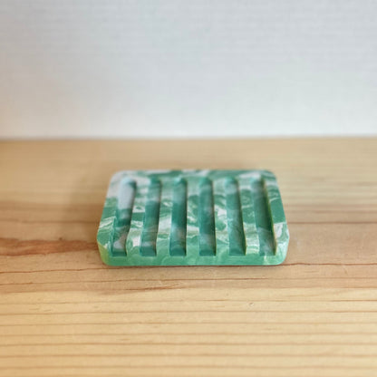 Concrete Soap Dish with Angled Drainage in marbled green. Sponge holders and soap dishes by Love Nene. 