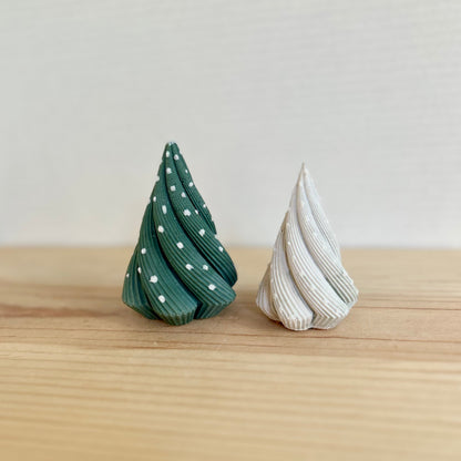 Twisted Cypress Cement Trees in hunter green and cream. Love Nene concrete Christmas trees and Xmas Decor.