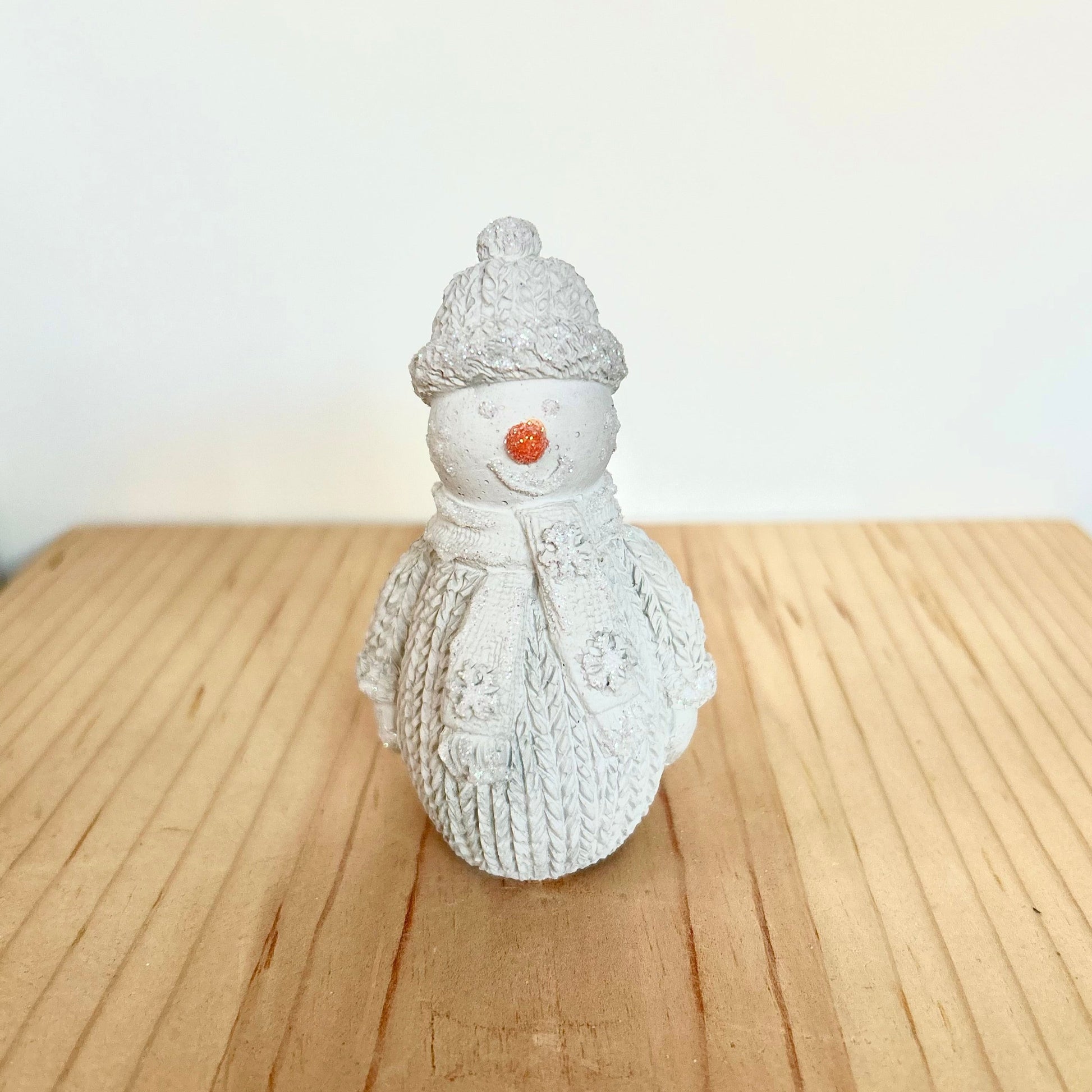 Cement Winter Snowman with snowflake scarf, in cream. Love Nene concrete snowman decor. 