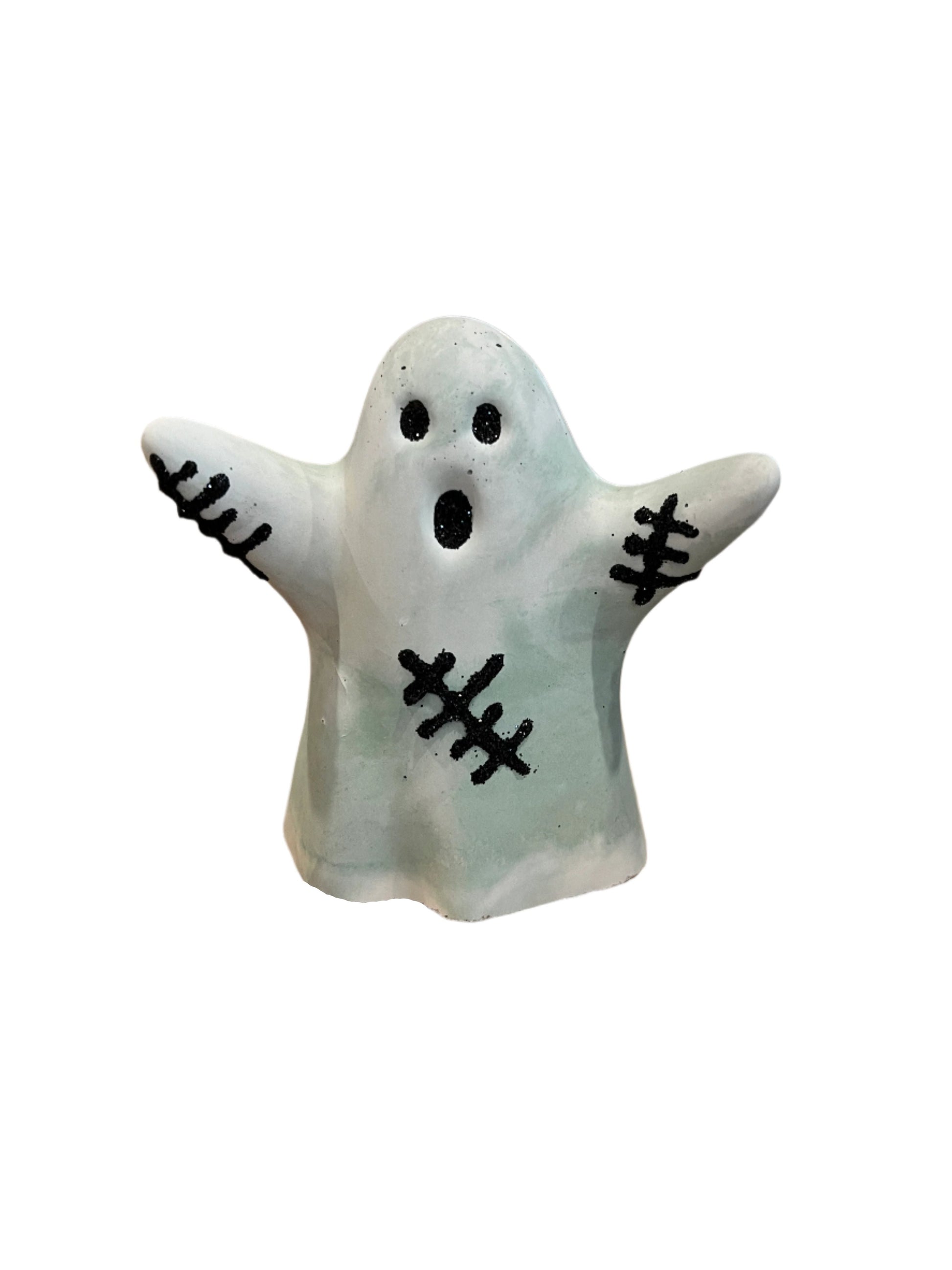 Halloween ghost figurine in light green marbled with stitches. Love Nene Halloween decor.