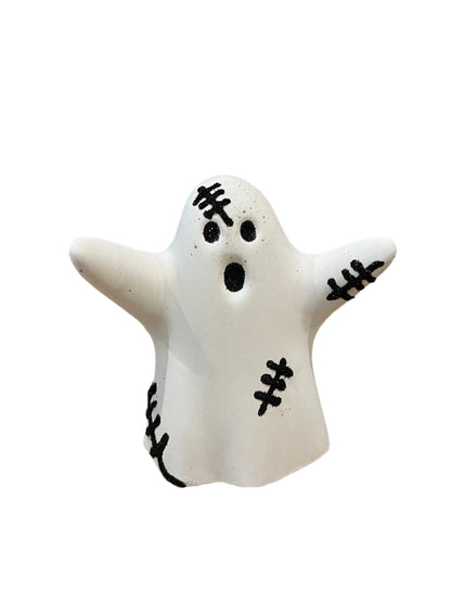 Halloween ghost figurine in cream with stitches. Love Nene Halloween decor.