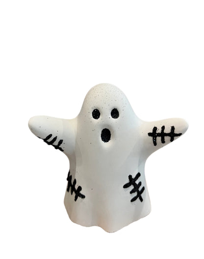 Halloween ghost figurine in cream with stitches. Love Nene Halloween decor.