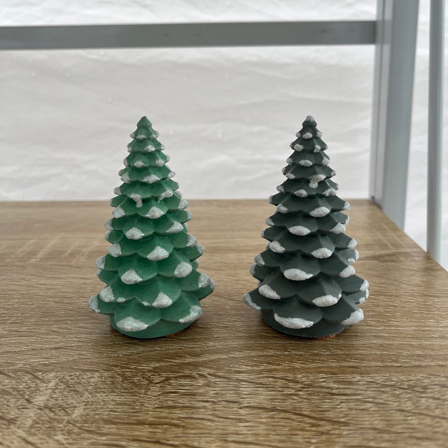 Norway Spruce Cement Tree in Hunter green & Green with Snow details. Xmas Tree Decor by Love Nene.