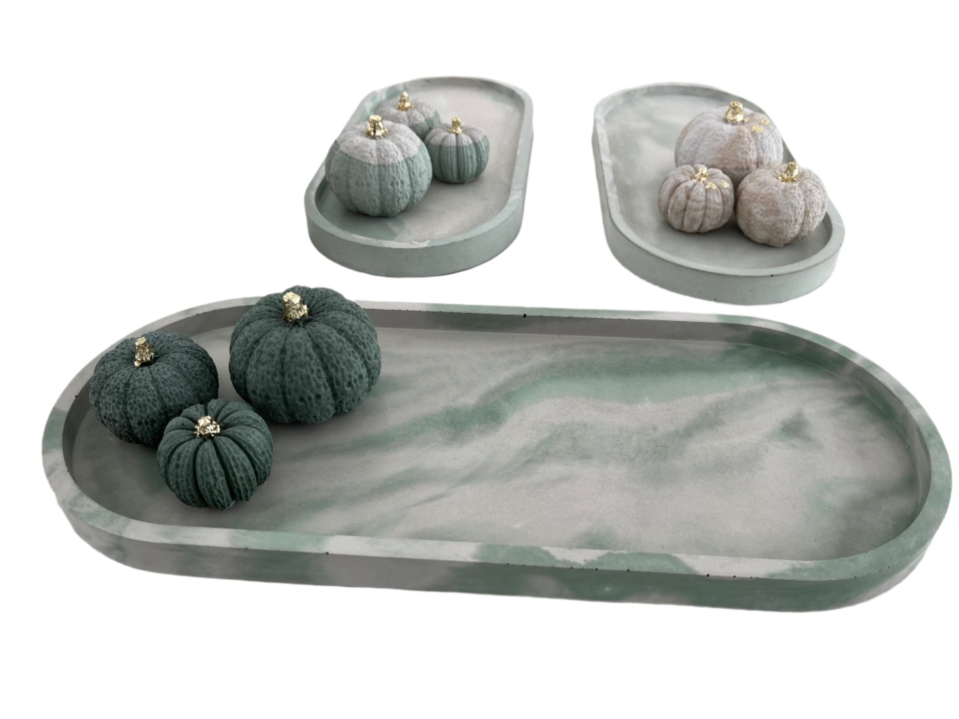 Halloween Decor, Set of Concrete Pumpkins on Cement Trays. Fall Decor by Love Nene.