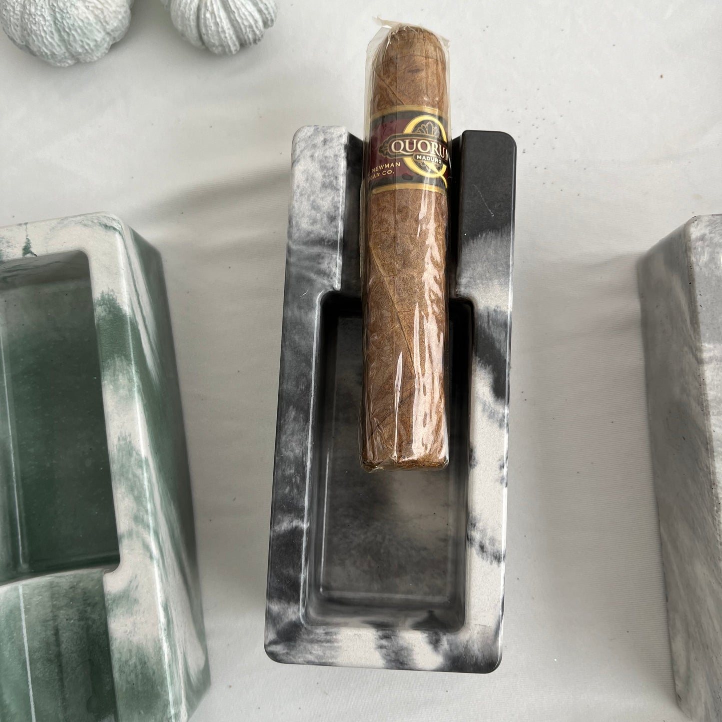 Concrete Cigar Holder in marbled black. Love Nene Concrete Cigar Holders and Cigar Ash Trays.