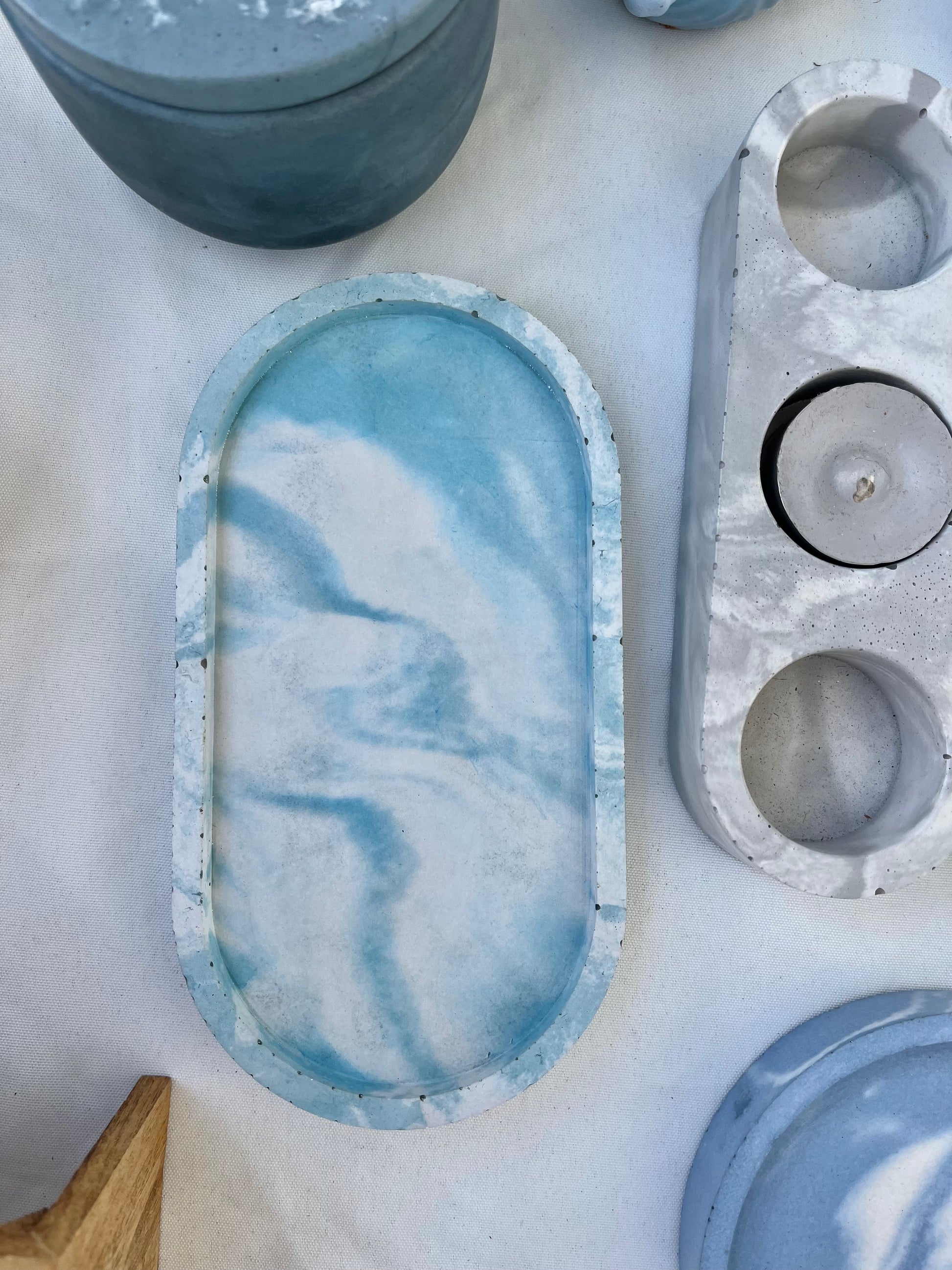 Cement Oval Jewelry Tray. Love Nene Catch All Oval Tray in bright blue marbled.