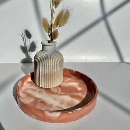 Cement Round Tray in marbled dusty terracotta. Concrete trays by Love Nene.